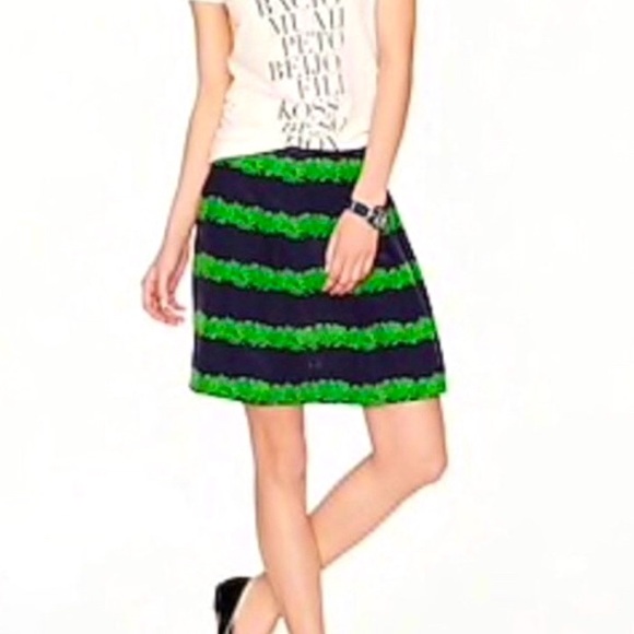 J. Crew Dresses & Skirts - J. Crew Navy Blue Green Leaf Pleated Mini Skirt 00 XS